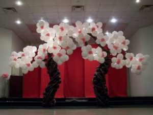 cherry blossom trees made out of balloons at gala events facility