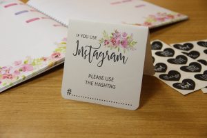 Gala Facility wedding hashtag for instagram table card